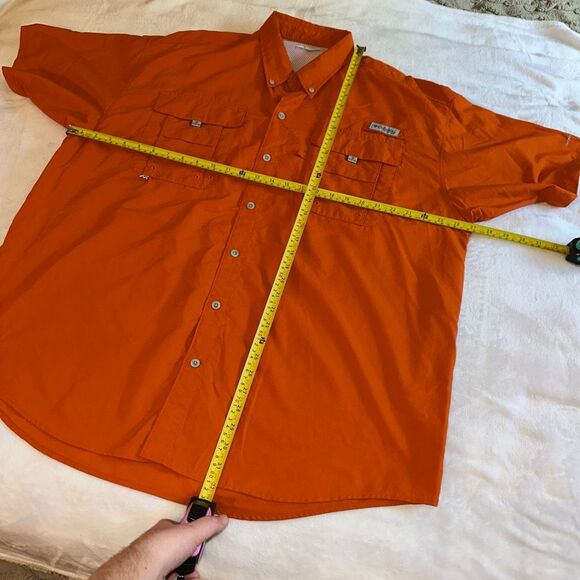 Columbia PFG Mens XL Short Sleeve Button Down Collared Shirt Orange EUC - Picture 8 of 10